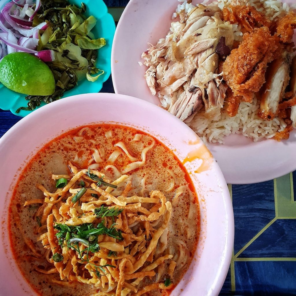 Vegetarian Khao Soi and Chicken Rice
